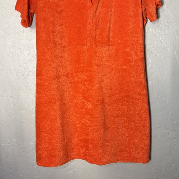 ASOS DESIGN Curve towelling mini polo dress in ruby orange. Terry cloth dress - Picture 3 of 7